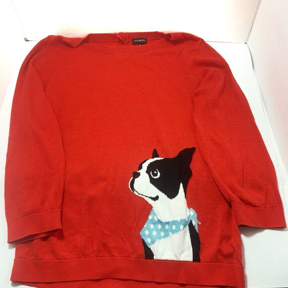 Talbots French Bulldog Red Crewneck Sweater Size Medium Womens - Picture 3 of 8